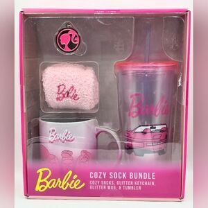 Barbie Cozy Sock Bundle with Glitter Keychain, Mug, and Tumbler